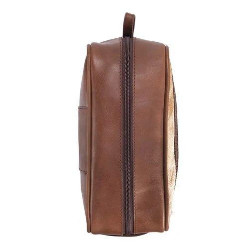 Cowhide Leather Toiletry Bag - Brown & White - Image 3