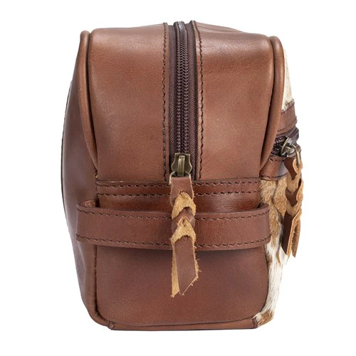 Cowhide Leather Toiletry Bag - Brown & White - Image 4
